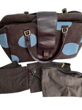 hartmann dark chocolate brown large blue polka dots wool weekend suitcase bag